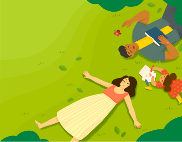 Family reading a book together