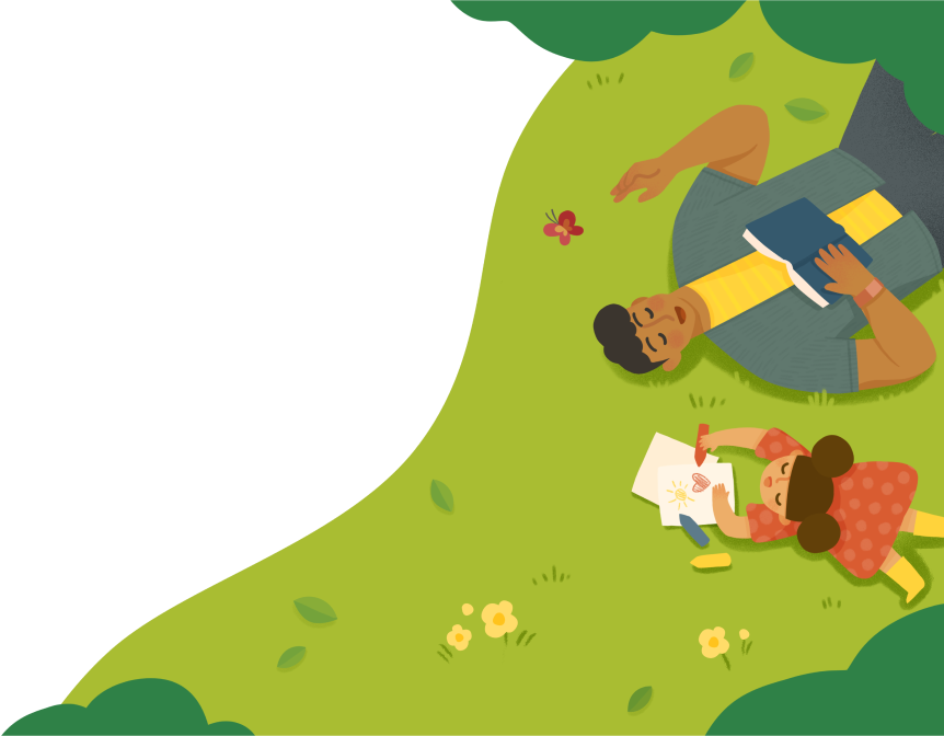 Family reading a book together